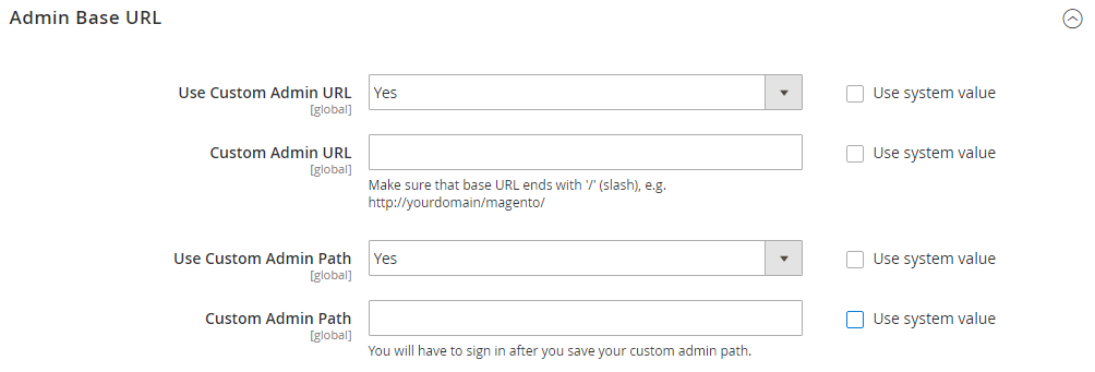 configure custom admin url